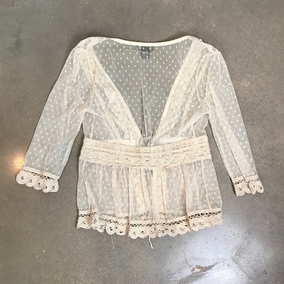 Cream Mesh Hippy Boho Top size Small - Picture 2 of 5